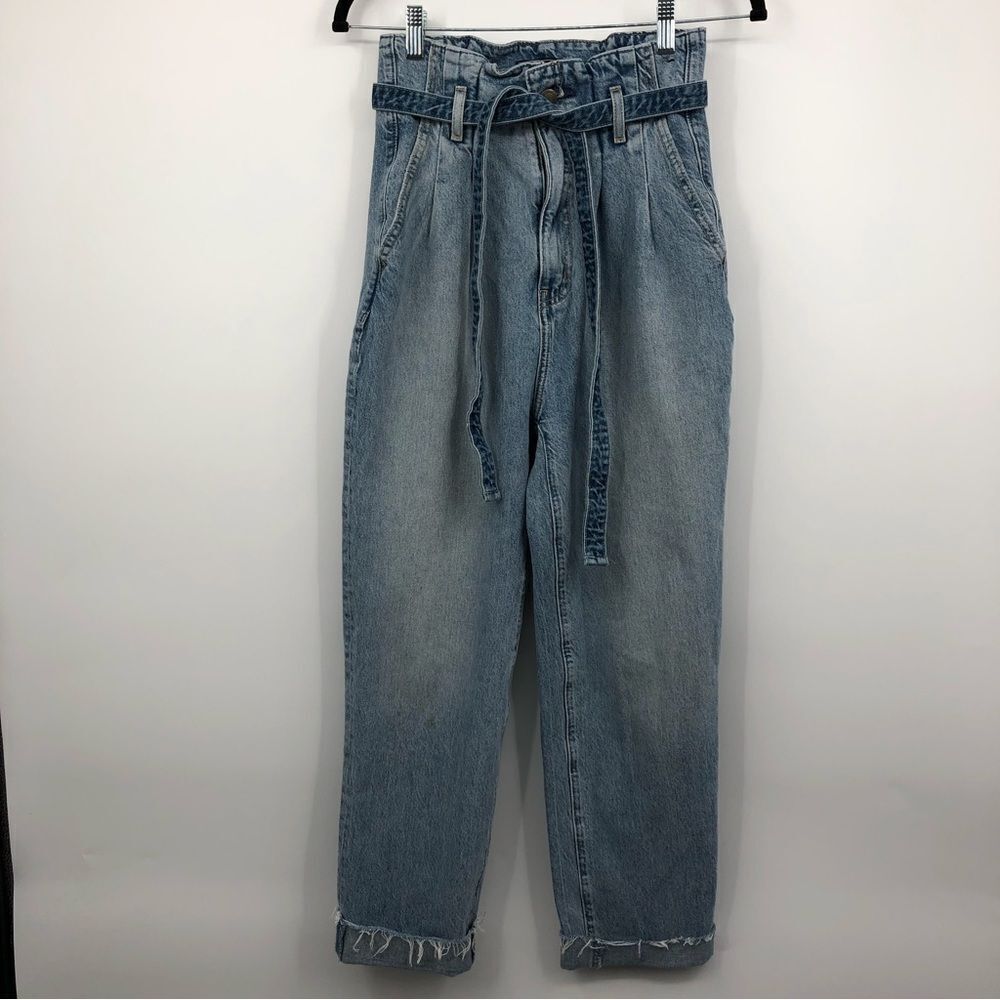 Abercrombie & Fitch Mom Jean High Rise Paper Bag Tie Waist Womens 0R